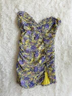 For Love & Lemons Maui Shirred Floral Mini Dress